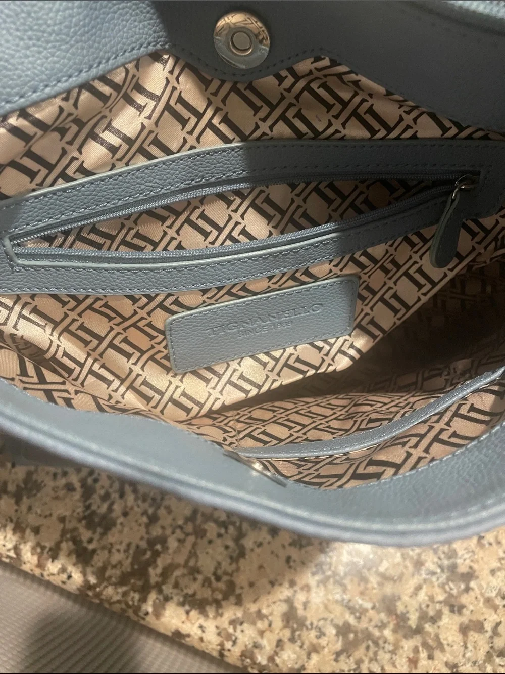 Tignanello Sky Blue Pebble Leather Shoulder Bag